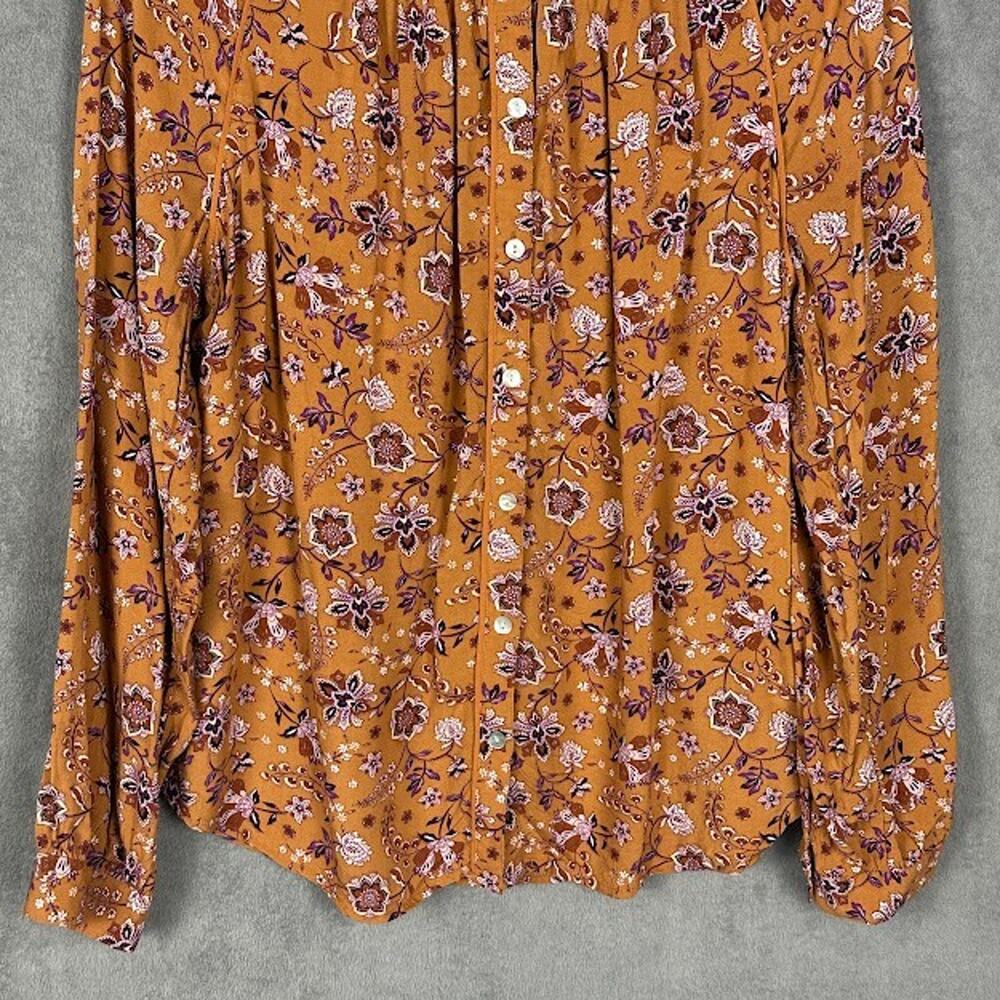 J Jill Top Womens Large Brown Floral Button Down Long Sleeve Preppy Career Boho - Picture 3 of 12